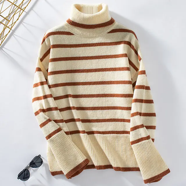 Knitted Pullover Sweater Autumn And Winter Turtleneck Sweater Women Apricot - Shop at LoveMi