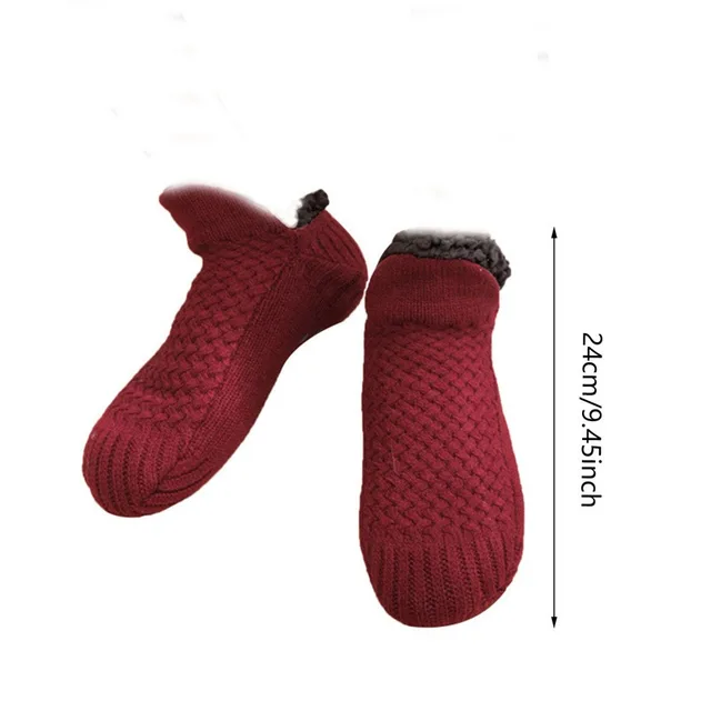 Twisted Winter Foot Fleece lined Thickened Room Socks Wine Red - Shop at LoveMi