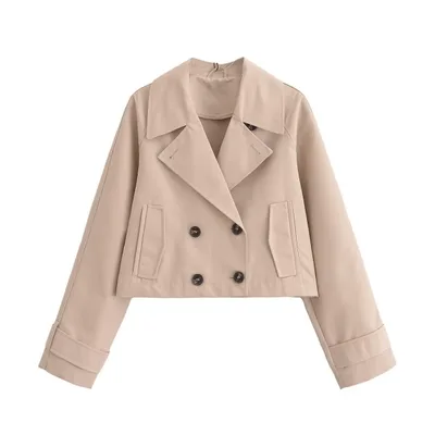 European And American Style Women's Clothing French Trench Coat Long Sleeve Elegant Jacket Coat Beige - Shop at LoveMi