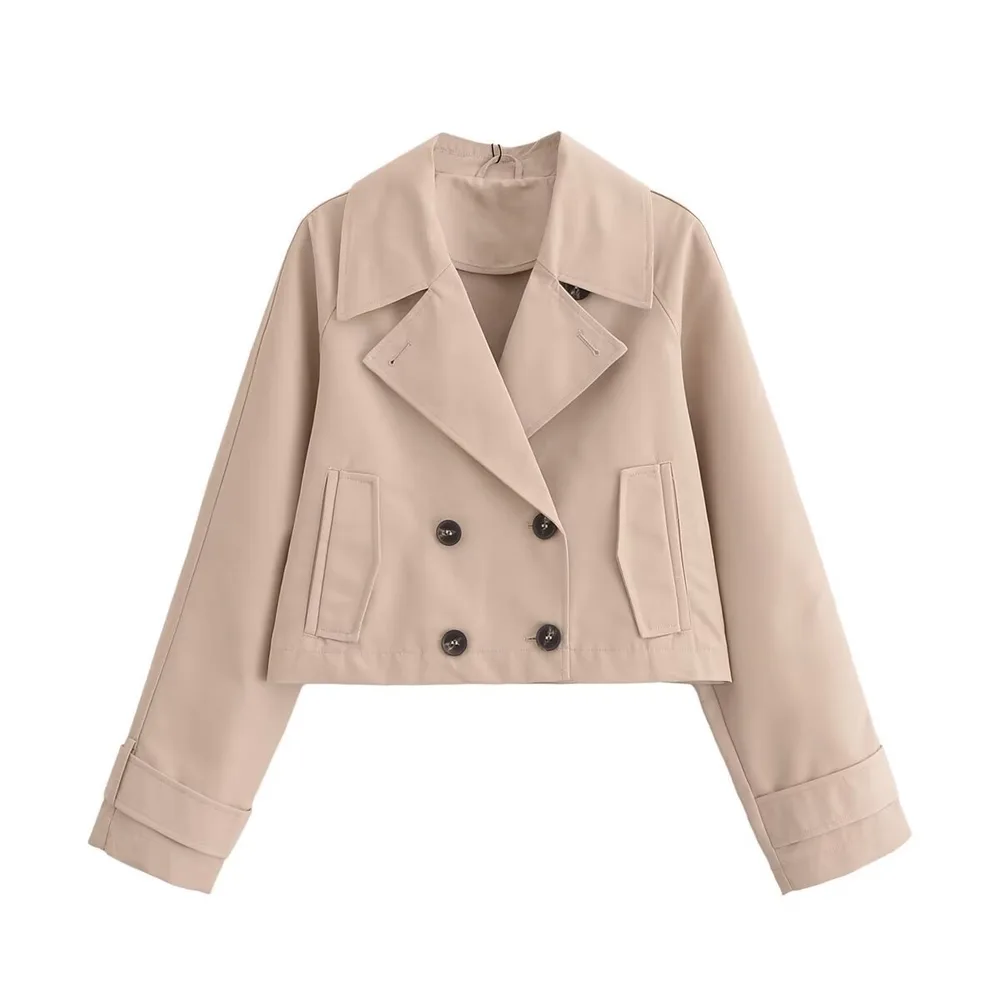 European And American Style Women's Clothing French Trench Coat Long Sleeve Elegant Jacket Coat Beige - Shop at LoveMi
