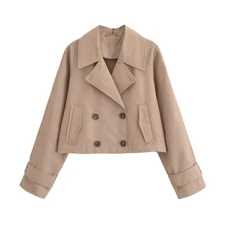 European And American Style Women's Clothing French Trench Coat Long Sleeve Elegant Jacket Coat - Khaki