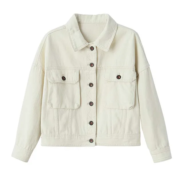Single Breasted Loose Short Coat Women Milky White - Shop at LoveMi