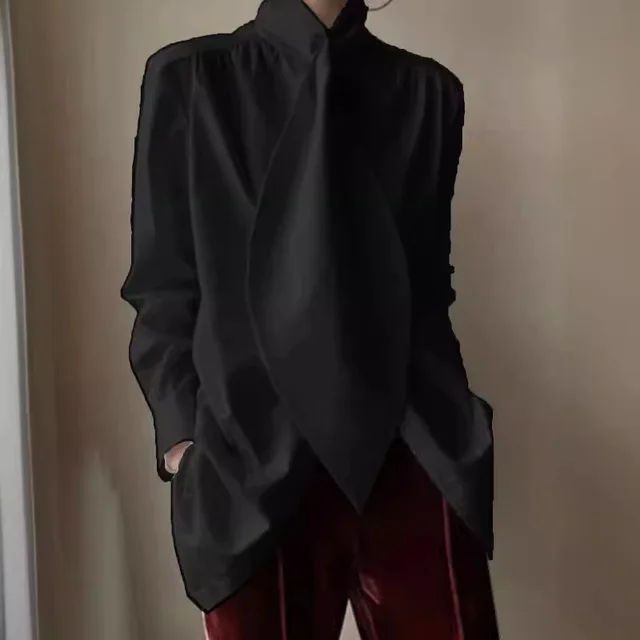 Women's Original Design Inspiration Designer Model Top Shirt Women's Long Sleeve Loose Lapels White Black Blue Black - Shop at LoveMi