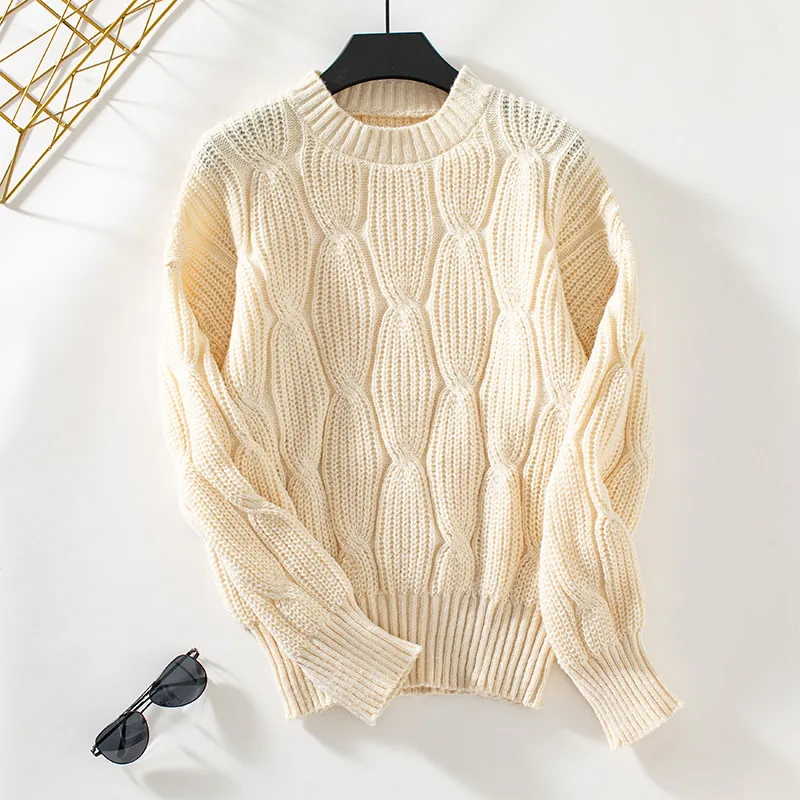 Solid Color Twisted Pullover Women's Knitwear Apricot - Shop at LoveMi