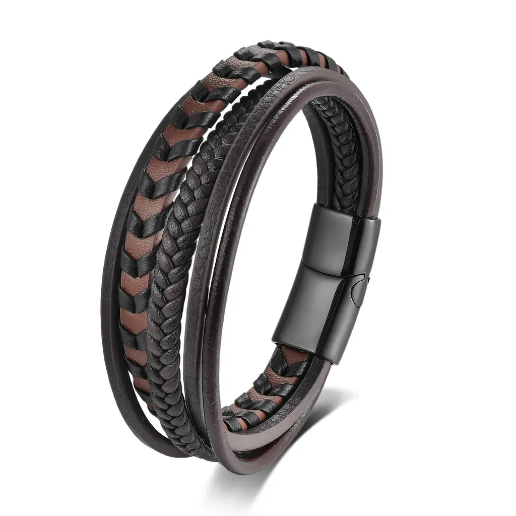 Trendy Men's Bracelet Classic All-match Hand-woven Leather - Brown 23Cm