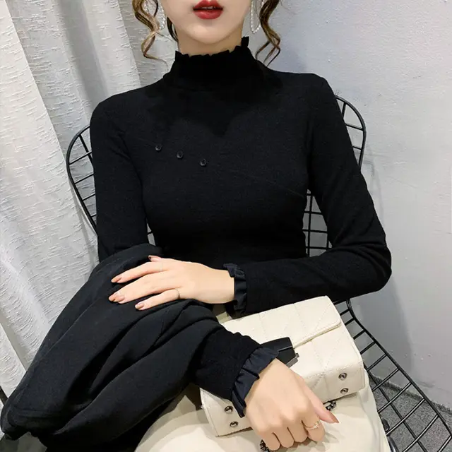 Women's Half Turtleneck Dralon Bottoming Shirt 4512Black - Shop at LoveMi