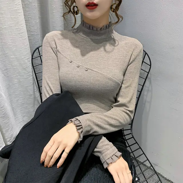 Women's Half Turtleneck Dralon Bottoming Shirt 4512Wheat Gray - Shop at LoveMi