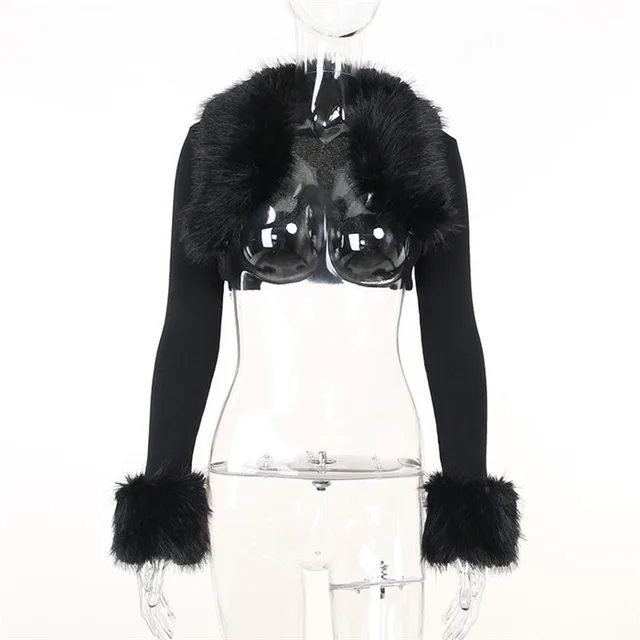 Fashion Fur Collar Knitted Short Cardigan Coat For Women Black - Shop at LoveMi