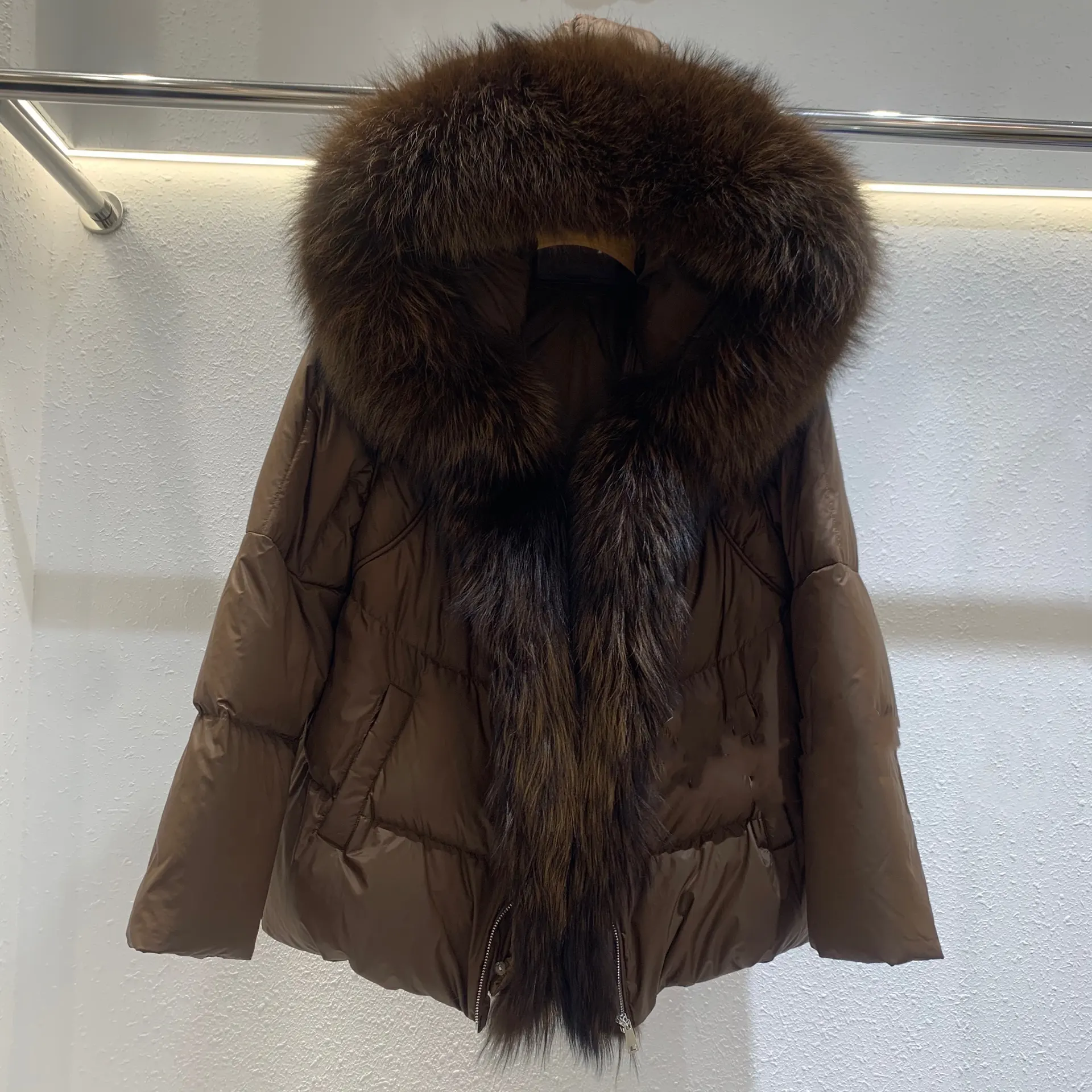 Fox Big Fur Collar Duck Down Down Jacket Female - Coffee Color