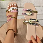 Foreign Trade Large Size Flat Bottom Sandals All-match Asymmetric - Snake Color-42