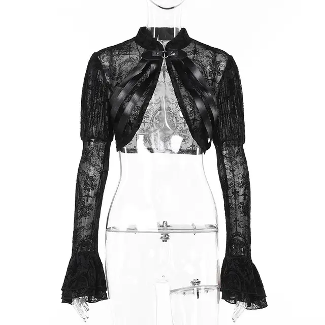 Elegant Lace Dark Skull Frame Jacket Women Black - Shop at LoveMi