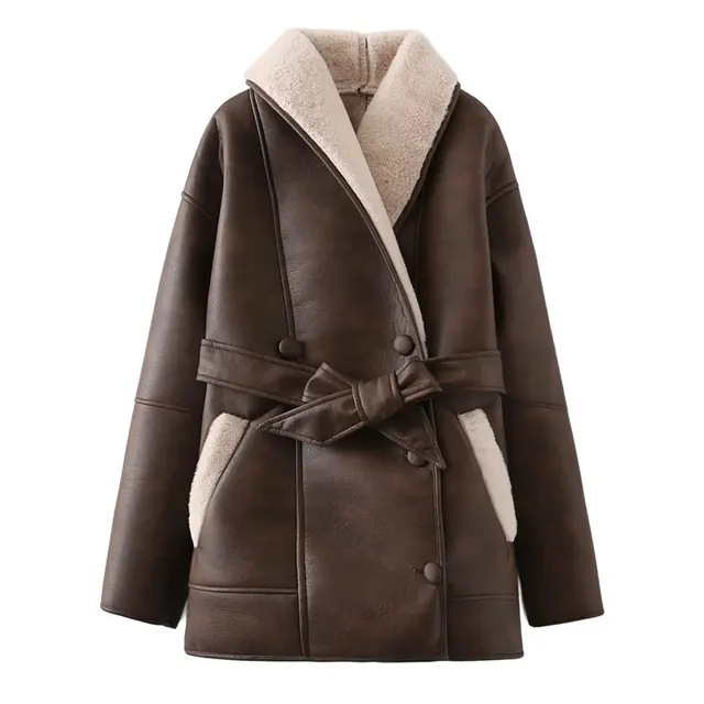 American Personality Fashion Double Breasted Mid length Loose Women's Wear Brown - Shop at LoveMi