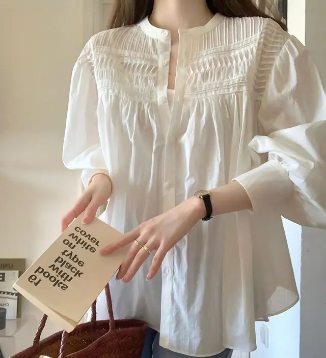 French Style High grade Top Women's Niche Retro Sun Protection Shirt White - Shop at LoveMi