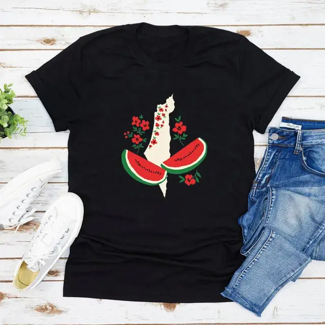 Pullover European And American Style Street Fashion Watermelon Printing Short Sleeve Black - Shop at LoveMi