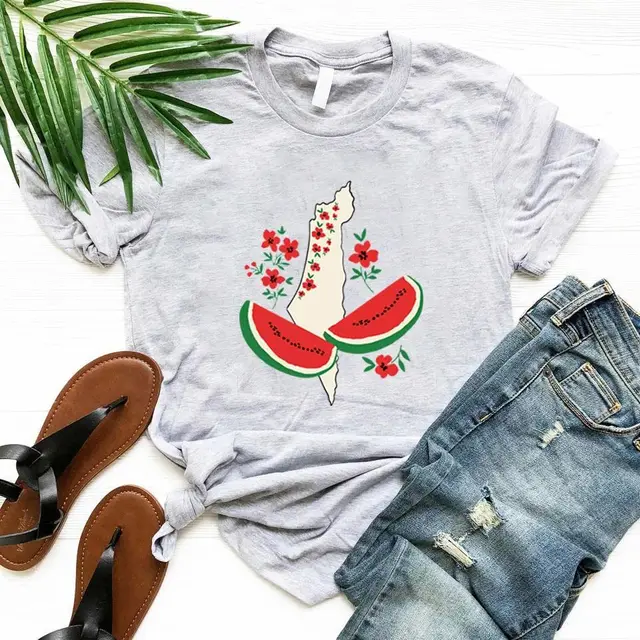 Pullover European And American Style Street Fashion Watermelon Printing Short Sleeve Gray - Shop at LoveMi