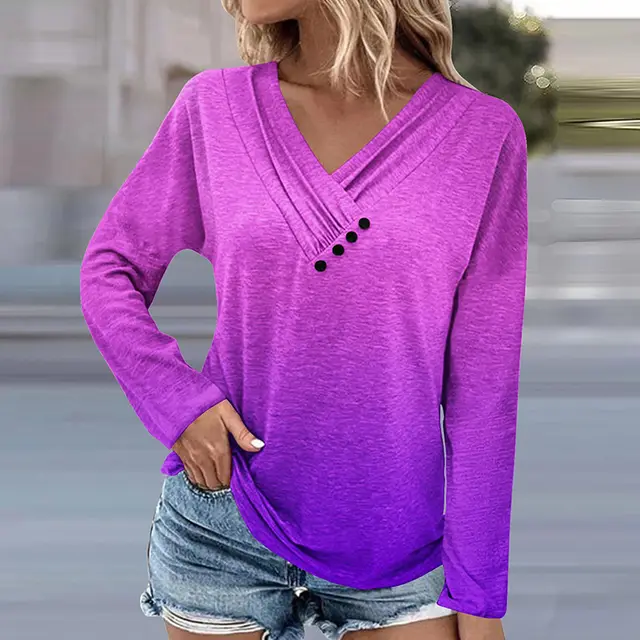 Women's Long Sleeve Gradient T shirt Top Purple - Shop at LoveMi