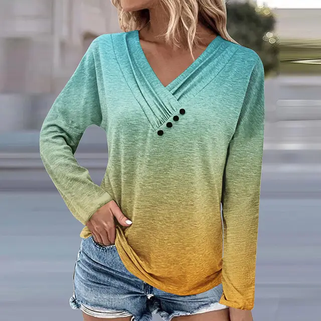 Women's Long Sleeve Gradient T shirt Top Yellow - Shop at LoveMi