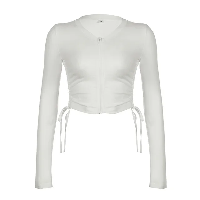 Women's Round Neck Long sleeve Zipper Design Cardigan White - Shop at LoveMi