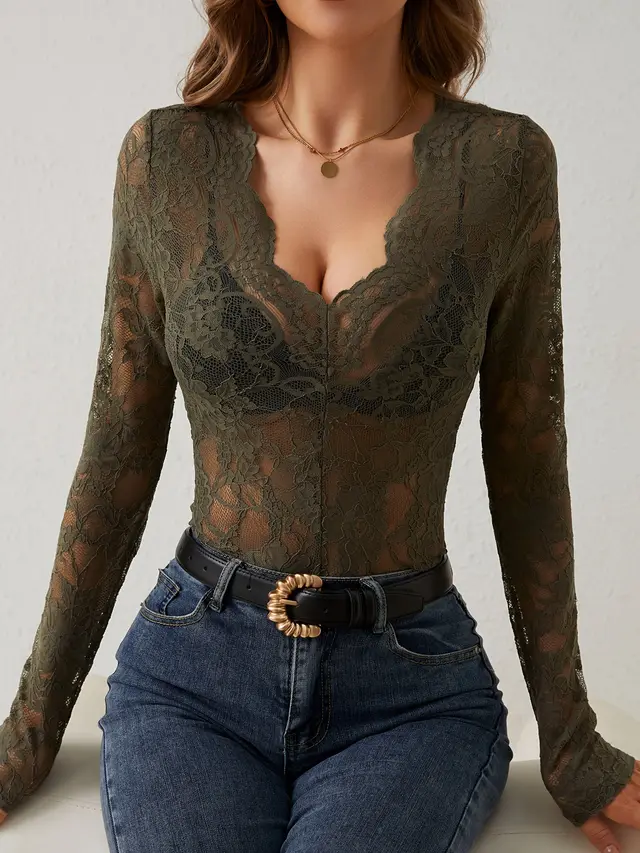 New Floral Lace Top For Women Olive Green - Shop at LoveMi