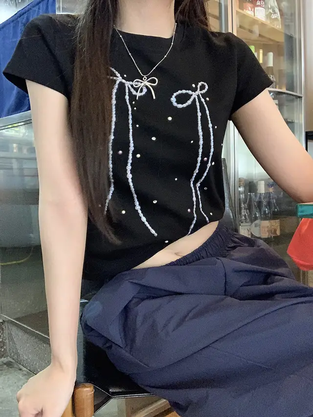 Summer Thin Polka Dot Slim T shirt Black - Shop at LoveMi
