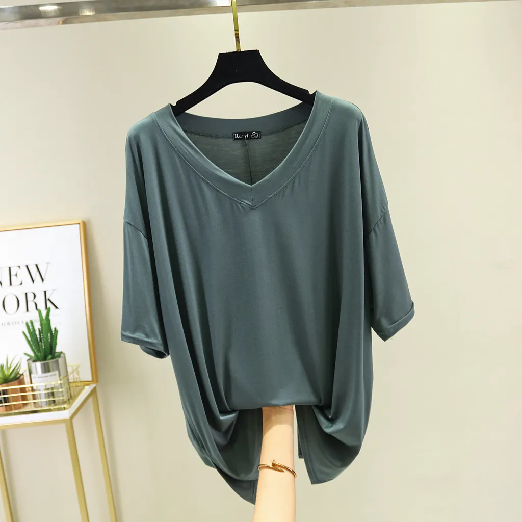 Korean Style Summer Thin Loose Short Sleeve - Gray Green