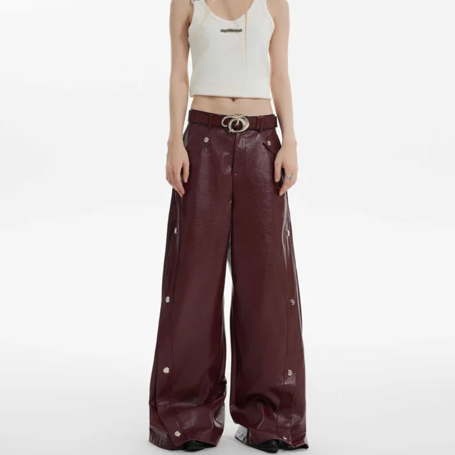 Deconstructing Matte Red Pleated Wide leg Pants Red - Shop at LoveMi