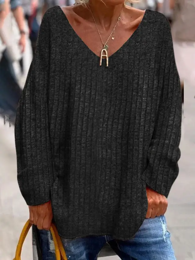Women's V neck Knitted Top Black - Shop at LoveMi