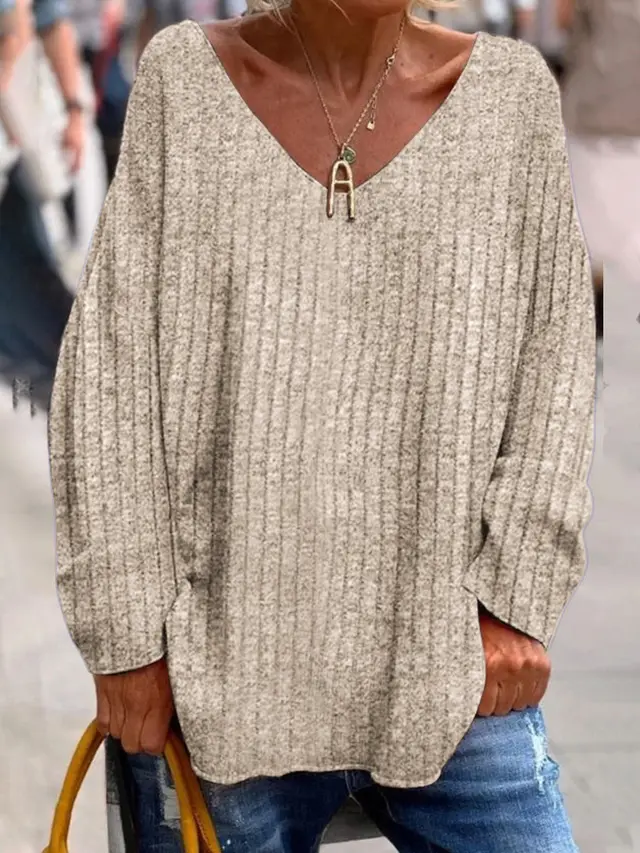 Women's V neck Knitted Top Khaki - Shop at LoveMi