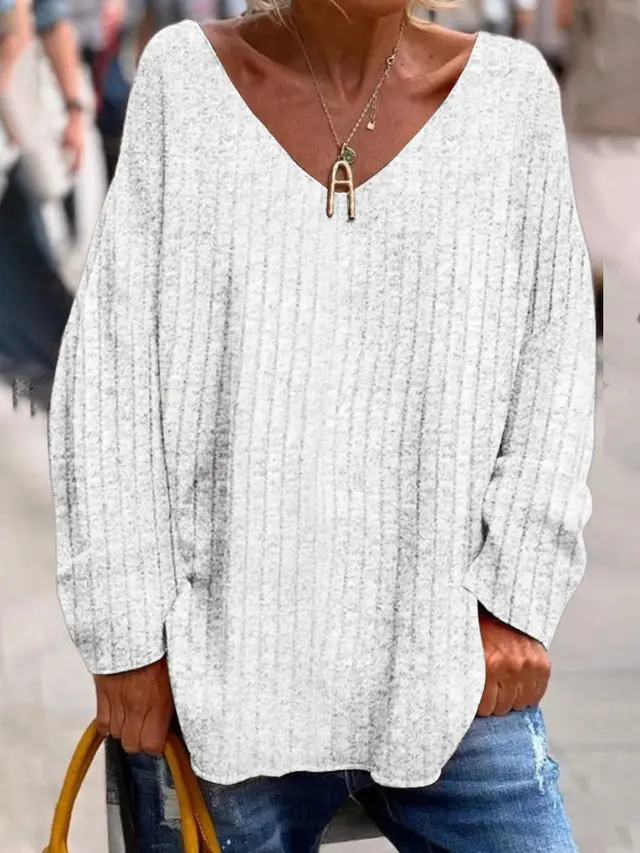 Women's V neck Knitted Top White - Shop at LoveMi