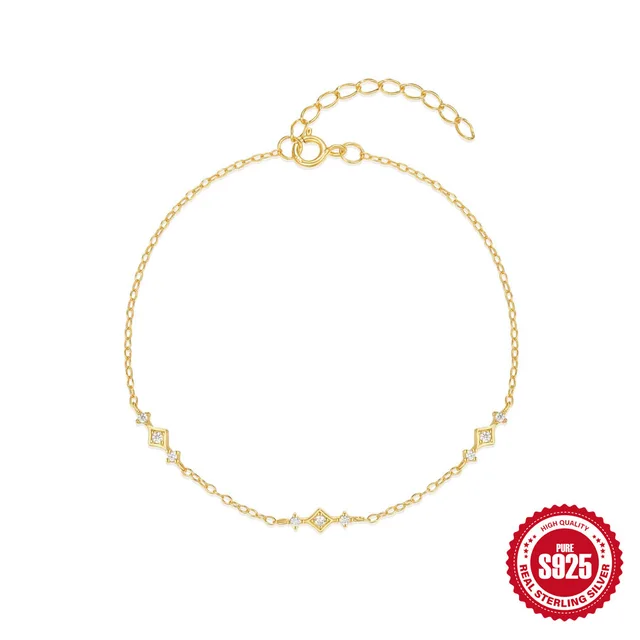 Sterling Silver Geometric Diamond Summer All match Bracelet Gold - Shop at LoveMi