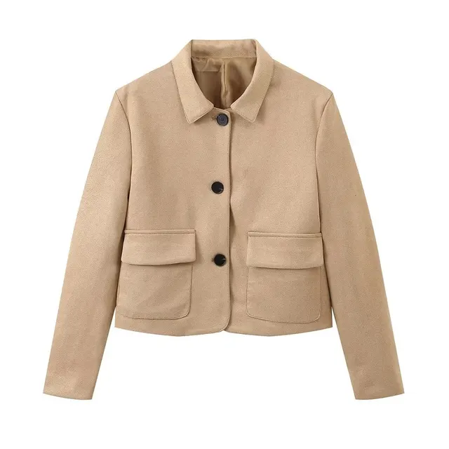 Elegance Retro Lapel Fashionable All matching Jacket Khaki - Shop at LoveMi