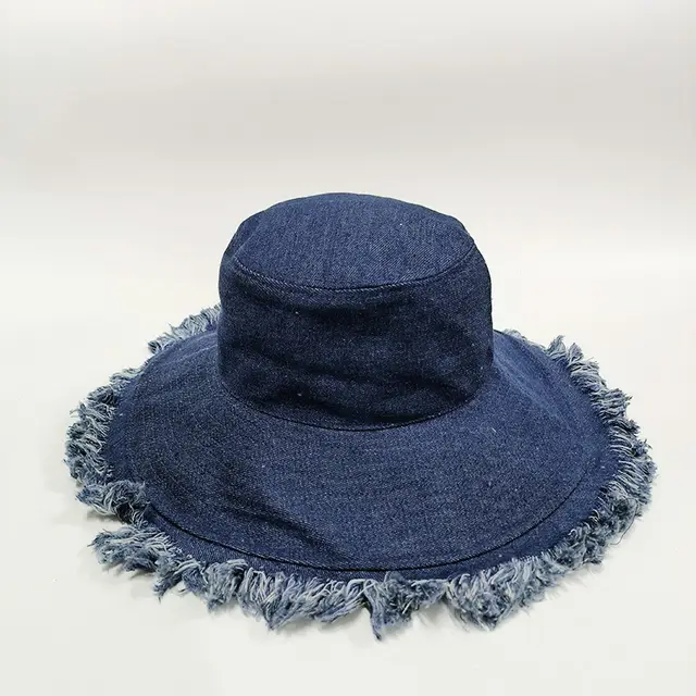 Women's Spring And Summer Retro Big Brim Solid Color Denim Hat Dark Blue - Shop at LoveMi