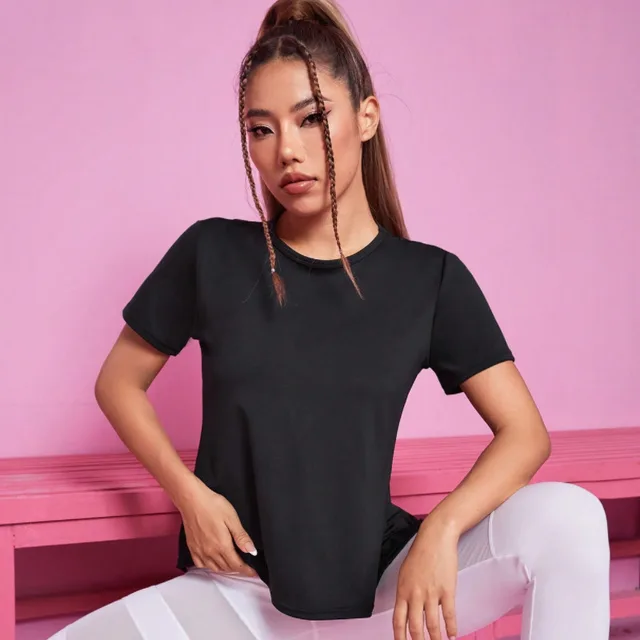 Loose Breathable Quick drying Mesh Women's Short sleeved T shirt Black - Shop at LoveMi