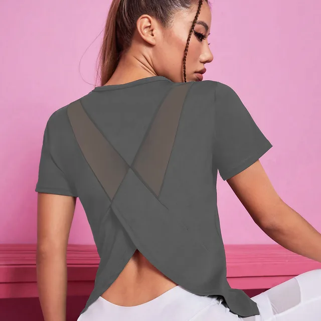 Loose Breathable Quick drying Mesh Women's Short sleeved T shirt Gray - Shop at LoveMi