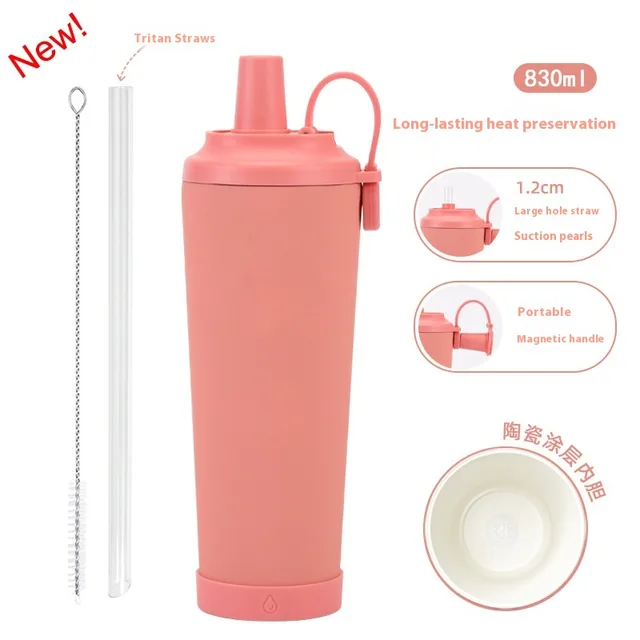 830ml Ceramic Coated Liner Stainless Steel Cup With Straw Coral Pink - Shop at LoveMi