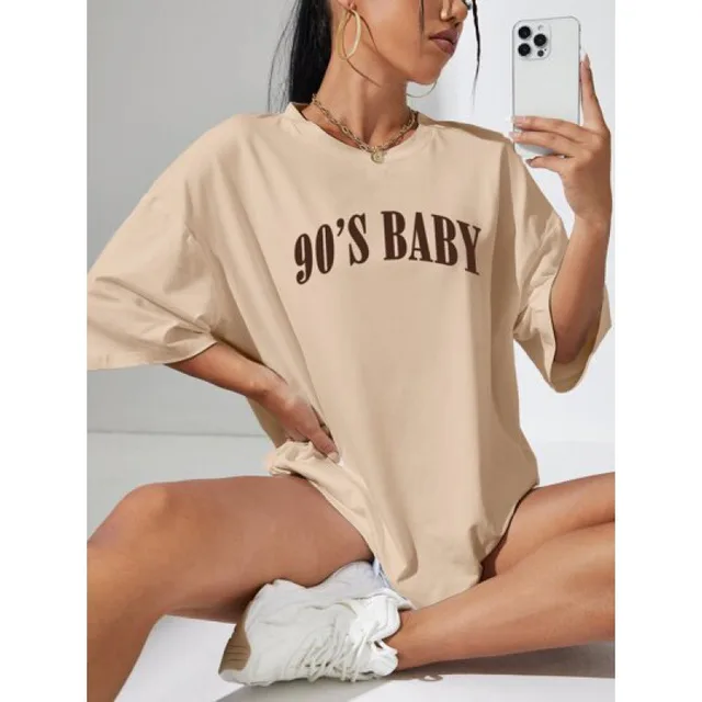 Loose Casual Letter Print Women's Short Sleeve Apricot - Shop at LoveMi