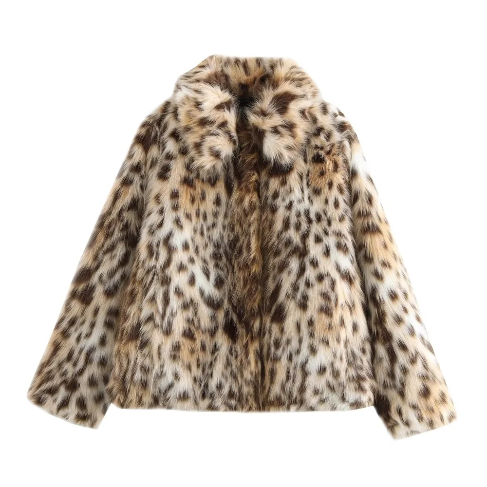 Women's Fashion Animal Pattern Baggy Coat - Khaki Leopard Print