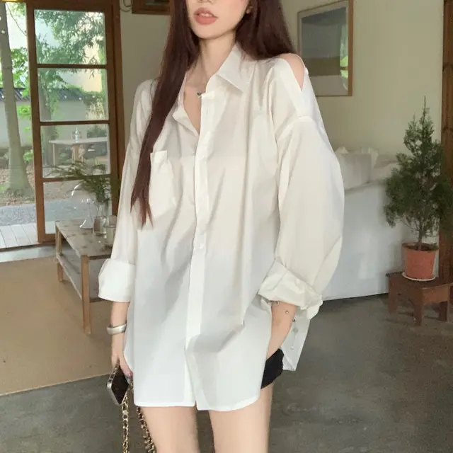 Women's Autumn Off the shoulder Long Sleeve Shirt White - Shop at LoveMi