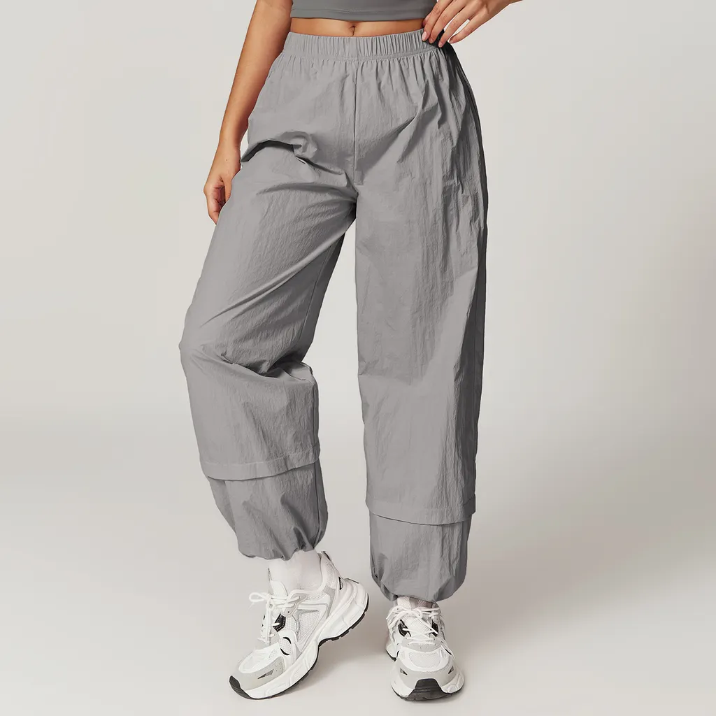 Windproof Breathable Tooling Multi-pocket Loose Elastic Ankle Banded Pants - Gray
