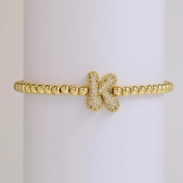 Fashion Jewelry 18K Balloon Bubble Zircon Letter Beaded Copper Bead Elastic String Bracelet K - Shop at LoveMi