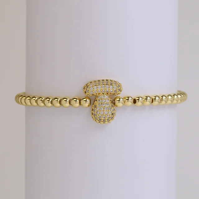 Fashion Jewelry 18K Balloon Bubble Zircon Letter Beaded Copper Bead Elastic String Bracelet T - Shop at LoveMi