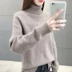 Twist High Collar Bottoming Sweater Women's Loose Solid Colour Sweater - Khaki