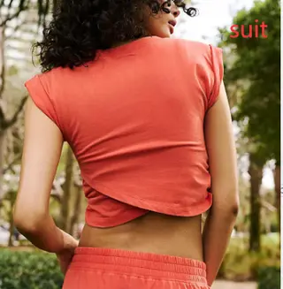 Ladies Two-piece Set Solid Color Casual Suit Short Sleeveless Top Sweatpants - Orange Suit - View 1