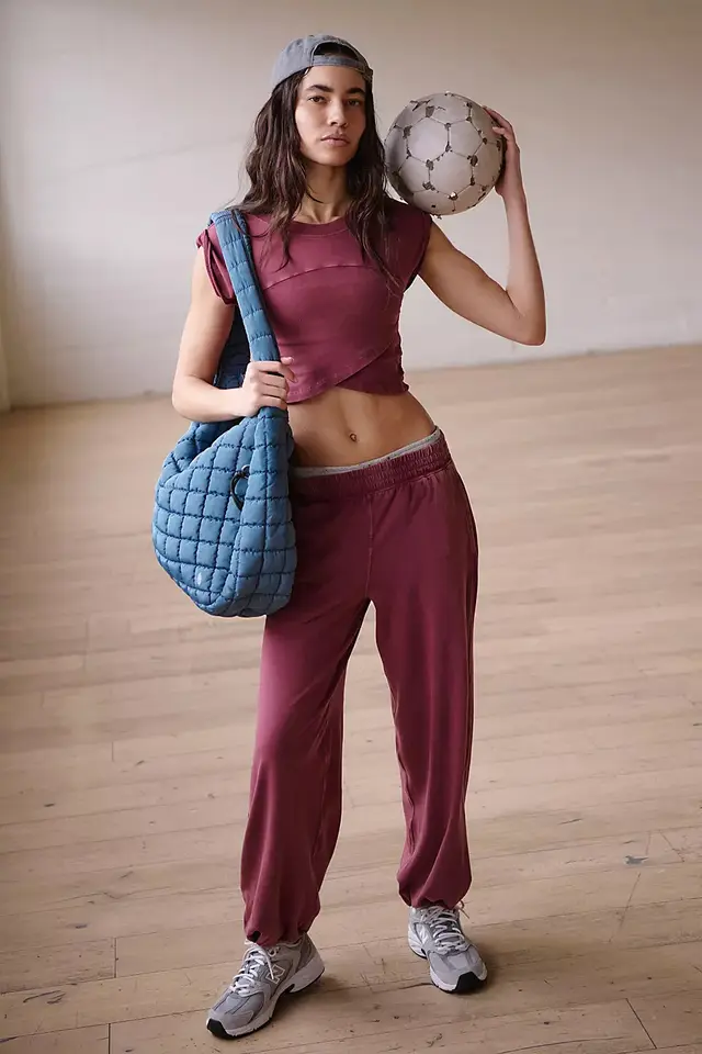 Ladies Two piece Set Solid Color Casual Suit Short Sleeveless Top Sweatpants Wine Red Suit - Shop at LoveMi