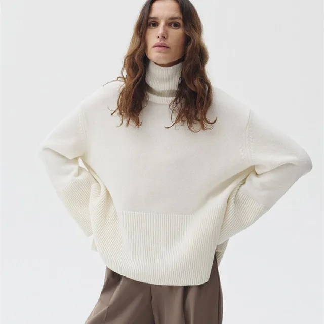 Solid Color Loose Women's Autumnwinter Sweater Milky White - Shop at LoveMi