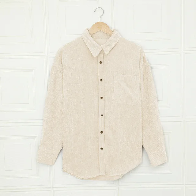 Solid Color Shirt Women's Autumn And Winter Breasted Lapel Beige - Shop at LoveMi