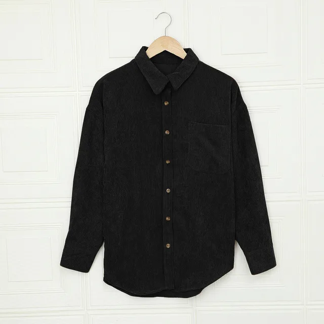 Solid Color Shirt Women's Autumn And Winter Breasted Lapel Black - Shop at LoveMi