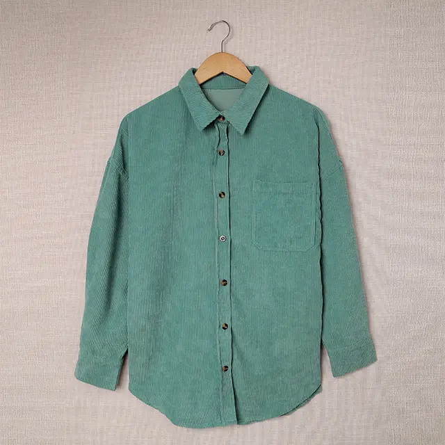 Solid Color Shirt Women's Autumn And Winter Breasted Lapel Green - Shop at LoveMi
