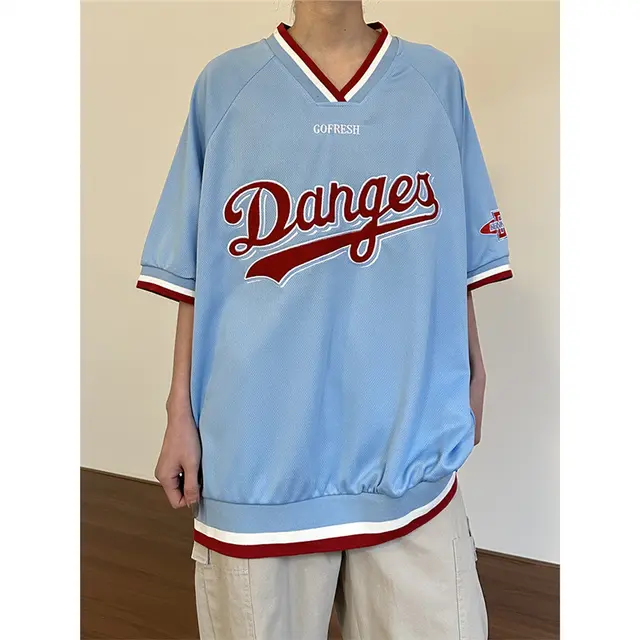 Women's High Street Embroidery Letters All match Oversize Hip Hop Top Blue - Shop at LoveMi