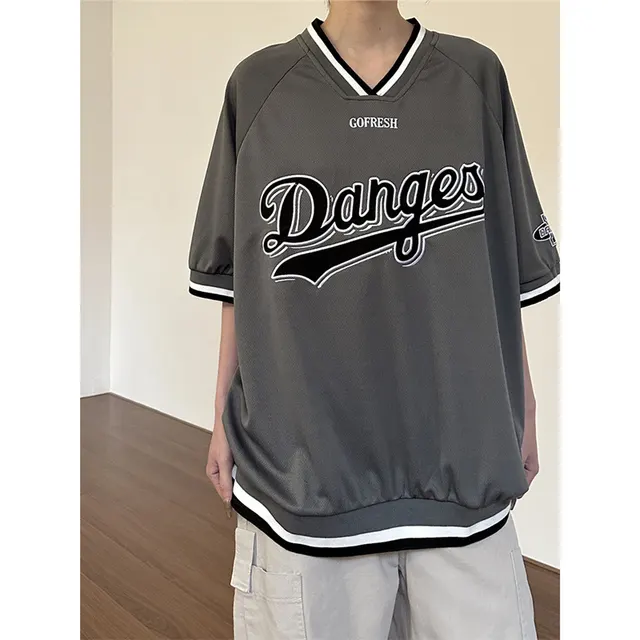 Women's High Street Embroidery Letters All match Oversize Hip Hop Top Gray - Shop at LoveMi